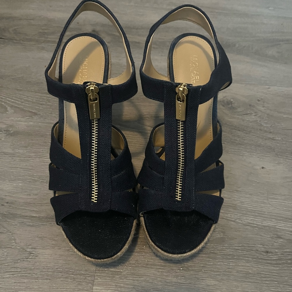 Michael Kors Berkley Wedge Sandals Navy - 8.5